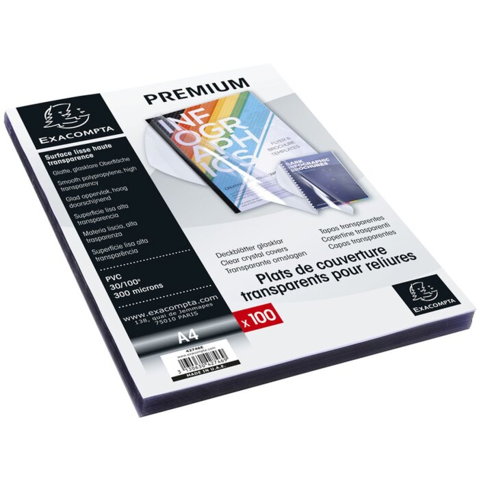 Exacompta balení 100 obalů PVC 300µ DIN A4 krystal