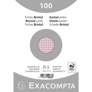 Kartotéční lístky A5 šachovnicové 100 ks růžové