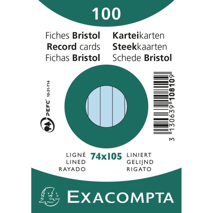 Exacompta indexové karty A7 linkované 100 ks azurově modré 74x105 mm 205 g/m²