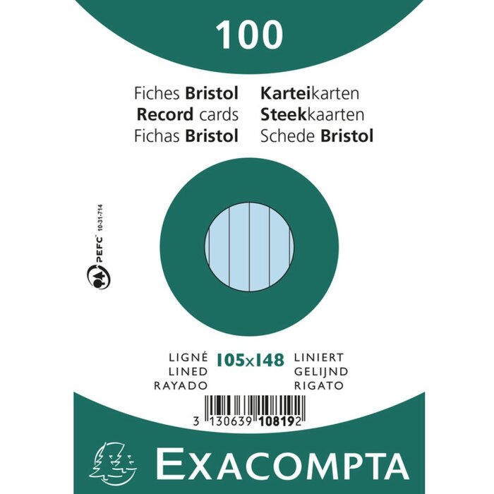 Exacompta indexové karty A6 linkované 100 ks azurově modré 205g/m²