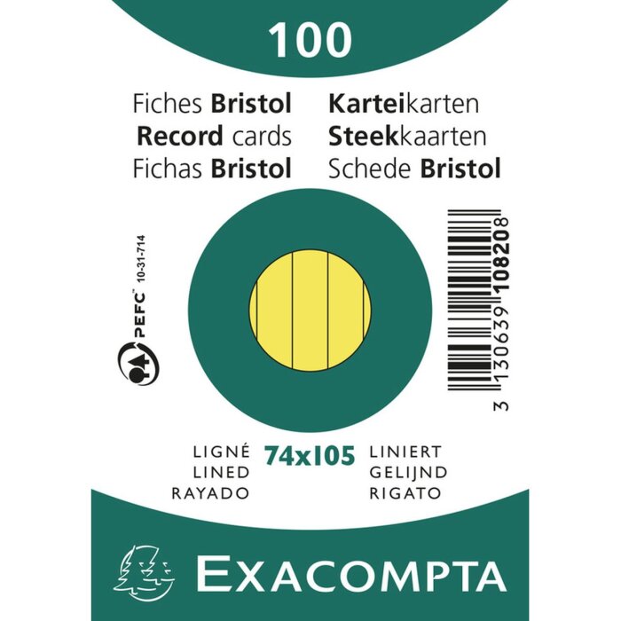 Exacompta indexové karty A7 linkované 100 ks žluté 74x105mm 205g/m²