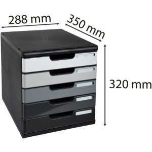 Exacompta zásuvkový box MODULO DIN A4 šedý 5 uzavřených zásuvek
