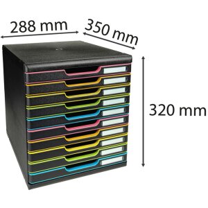 Exacompta zásuvkový box MODULO A4 Black/Harlequin 10 uzavřených zásuvek