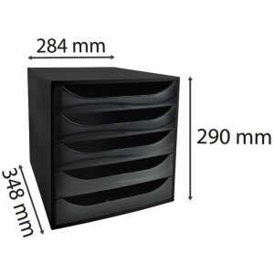 Exacompta ECOBOX zásuvkový box s 5 zásuvkami černý 348x284x290 mm