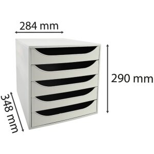 Exacompta ECOBOX zásuvkový box 5 zásuvek šedý DIN A4+ 348x284x290 mm