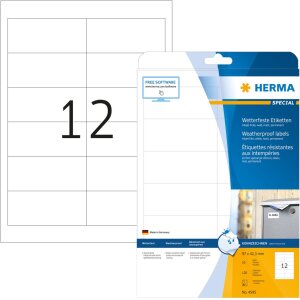 Inkoustové etikety HERMA odolné proti povětrnostním vlivům, A4, 97,0 x 42,3 mm, bílé, permanentní lepidlo