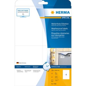 Inkoustové etikety HERMA odolné proti povětrnostním vlivům, A4, 105,0 x 148,0 mm, bílé, permanentní lepidlo
