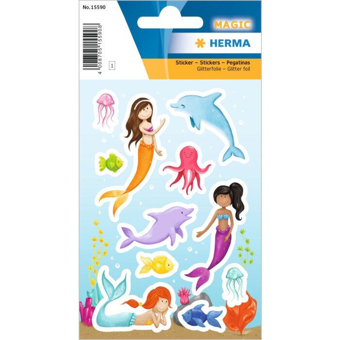 HERMA Princess of the Sea samolepky třpytivý efekt 11 kusů mořská panna luk