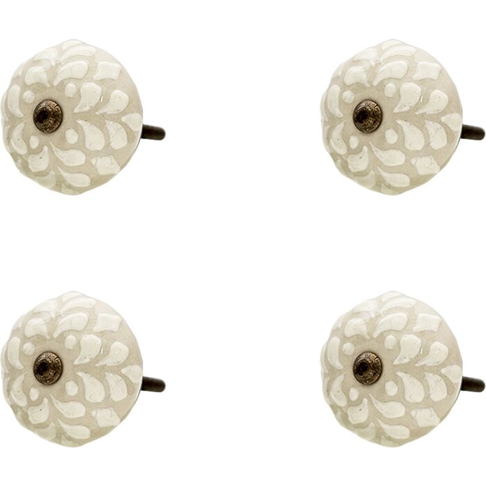 Clayre & Eef 64877 Sada 4 knoflíků na dveře béžová Ø 4x3 cm