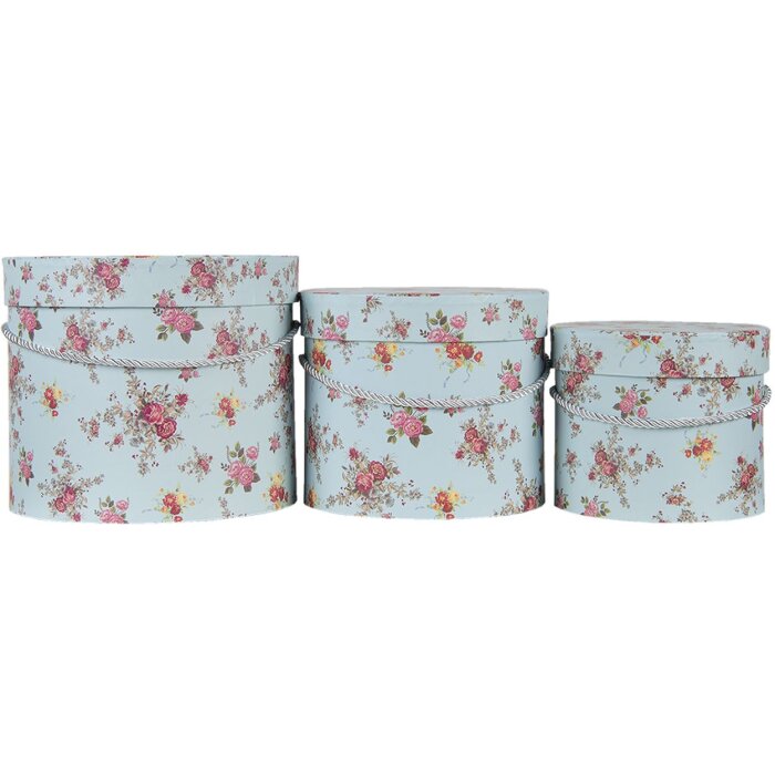 Clayre & Eef 65008 Sada 3 krabic na klobouky modrá Ø 23x19 cm Ø 20x16 cm Ø 17x14 cm