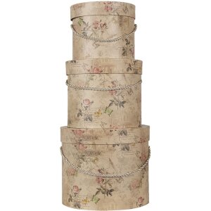 Clayre & Eef 65012 Sada krabiček na klobouky 3 ks se vzorem růží ve vintage stylu Ø 23/20/17 cm