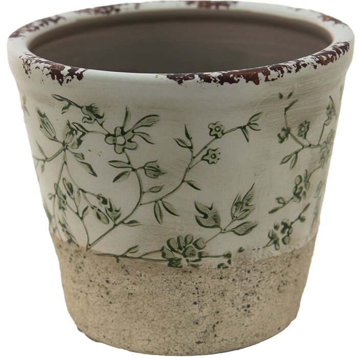 Clayre & Eef 6CE1384L Květináč do interiéru zelený, bílý Ø 16x16 cm