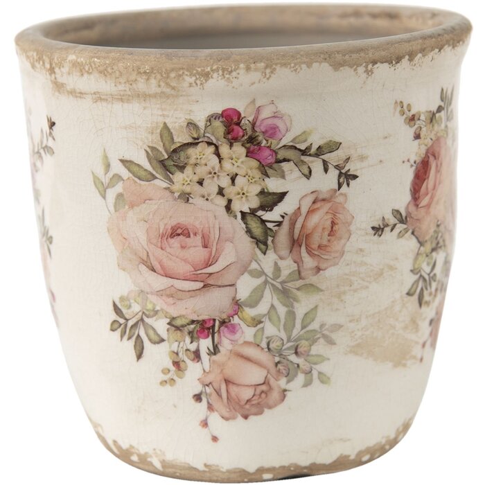 Clayre & Eef 6CE1421L Květináč růžovo-béžový 14x13 cm Keramika
