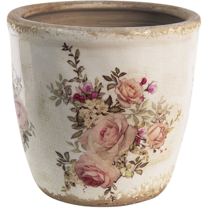 Clayre & Eef 6CE1421XL Květináč do interiéru Růžová, béžová Ø 16x15 cm