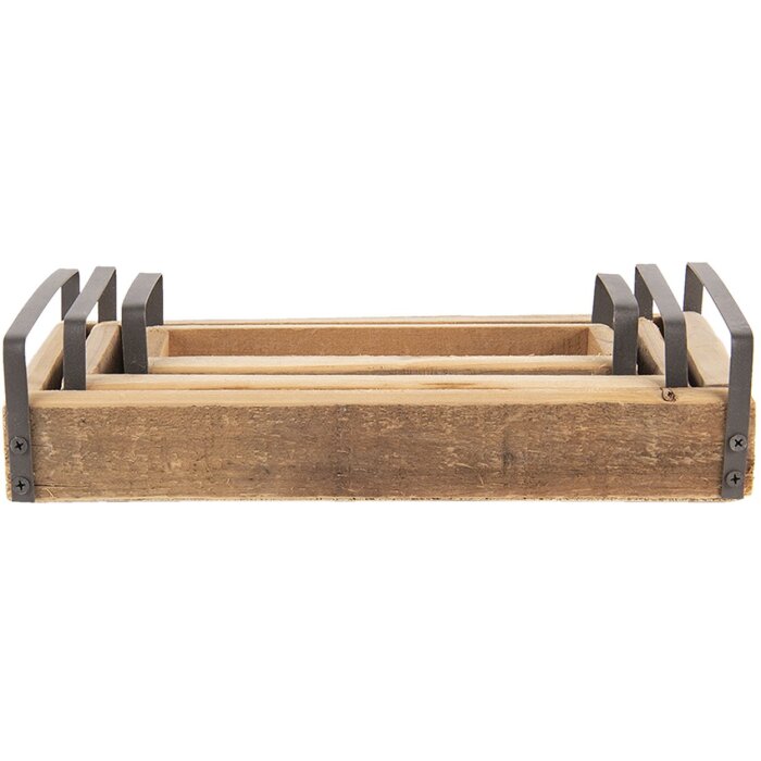 Dekorativní podnos Clayre & Eef (sada 3 kusů) hnědý 35x20x5 - 30x15x5 - 25x10x5 cm