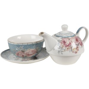Clayre & Eef PECTEFO Tea for One Blue, White 16x10x14 cm - 400 ml - 250 ml