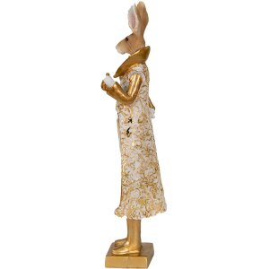 Clayre & Eef 6PR3602 Dekorace králík zlatá bílá 11x8x33 cm