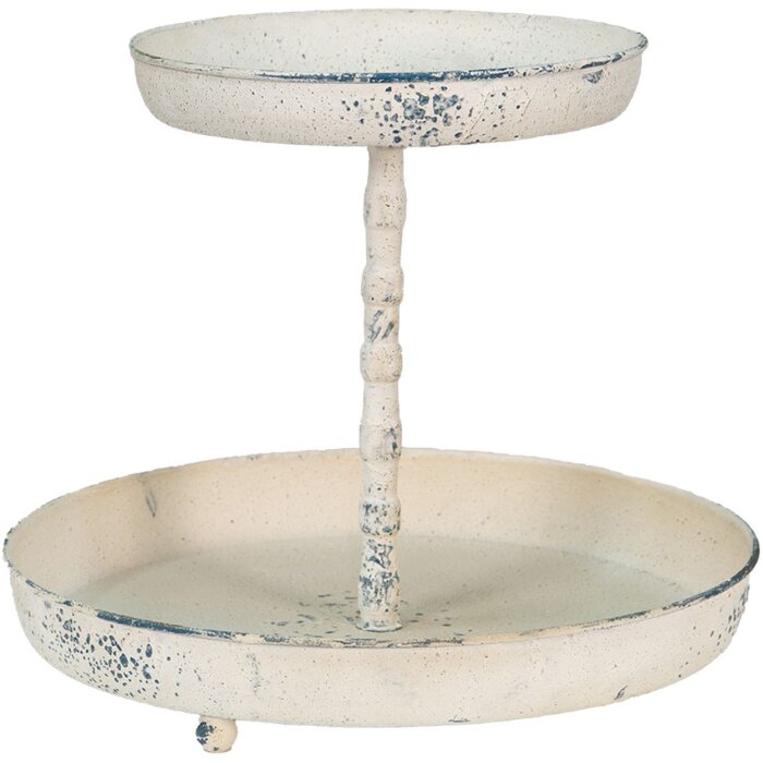 Clayre & Eef 6Y4771 Dvoupatrový etážový stolek béžový Ø 35x29 cm