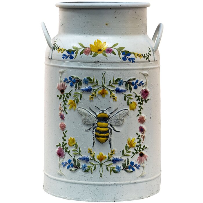 Clayre & Eef 6Y4774 Dekorace Džbán na mléko Kov Ø 19x28 cm Venkovský styl Bílá