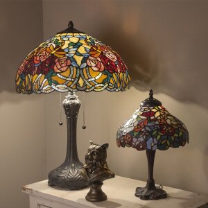 LumiLamp 5LL-1130 Stolní lampa Tiffany Ø 26x40 cm hnědočervené skleněné květy