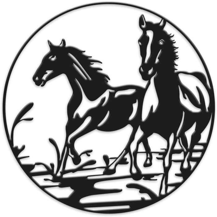 ZEP kovová dekorace na zeď HORSES 60 cm kulatá černá