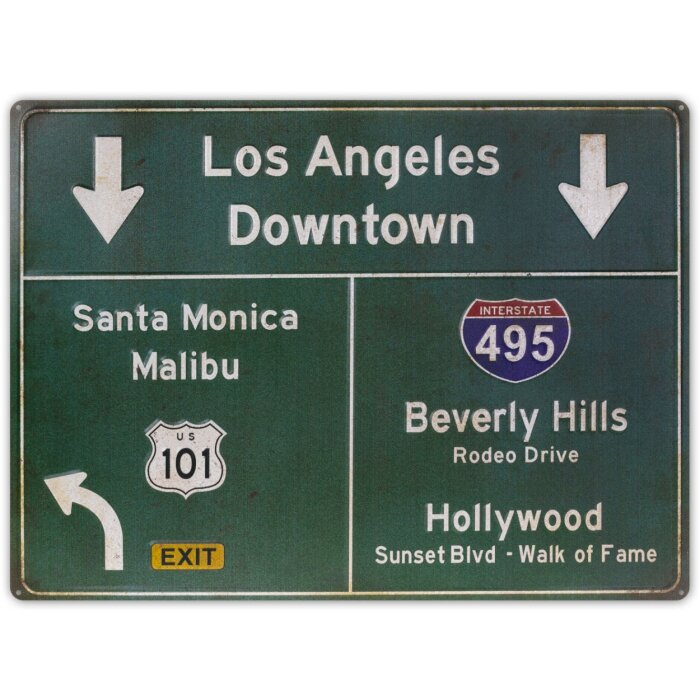 ZEP plechová cedule ROADS 57,5x43x0,4 cm Los Angeles