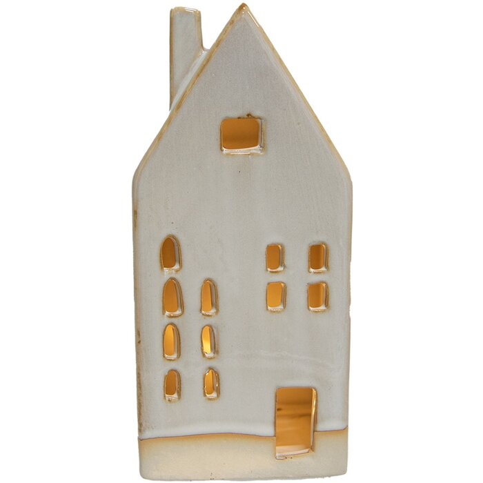 Clayre & Eef 6CE1504 Dekorace domeček s LED diodami 8x5x18 cm béžová