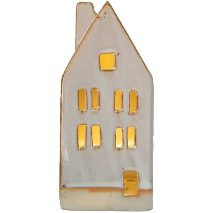 Clayre & Eef 6CE1505 Dekorace domeček s LED 7x6x15 cm béžová