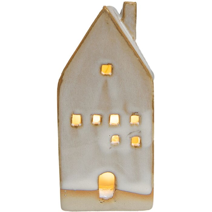 Clayre & Eef 6CE1506 Dekorace domeček s LED 5x5x12 cm béžová