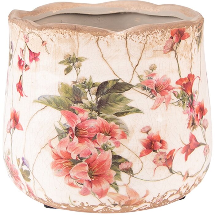 Clayre & Eef 6CE1549S Dekorace Květináč Ø 13x11 cm Růžová - Béžová