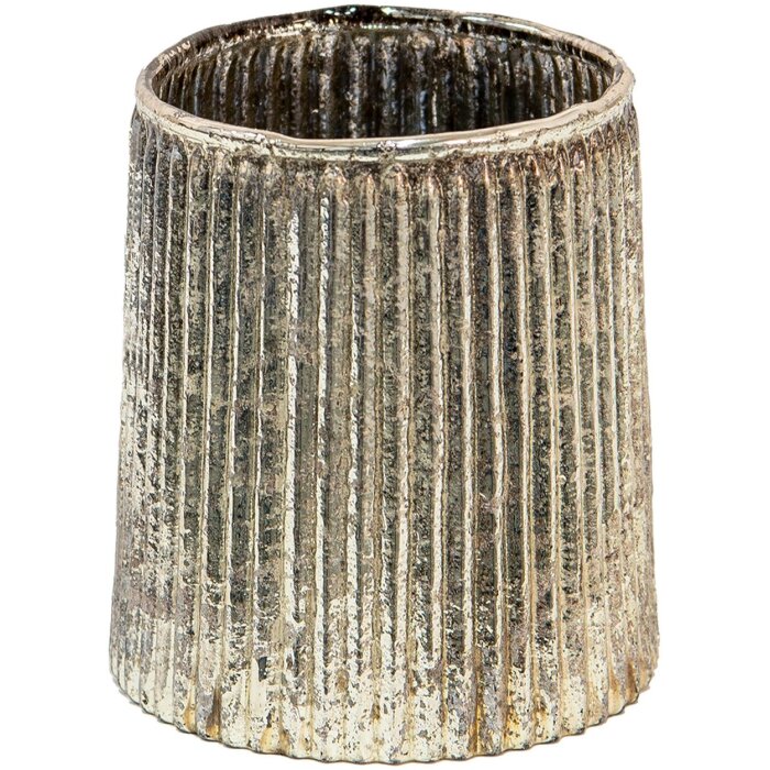 Clayre & Eef 6GL3636 Svícen Ø 8x9 cm Skleněný svícen ve zlaté barvě