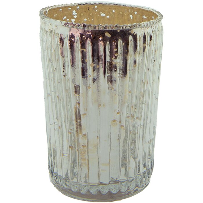 Clayre & Eef 6GL4215ZI Svícen Ø 6x9 cm Skleněný svícen stříbrné barvy