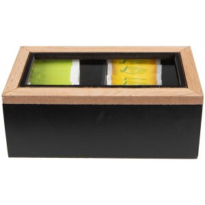 Clayre & Eef 6H2235 Čajová dóza (2 přihrádky) 18x9x7 cm Černá - Hnědá dóza na čaj