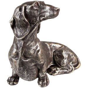 Clayre & Eef 6PR3645 Dekorace Soška pes (jezevčík) 27x15x23 cm Stříbrná barva