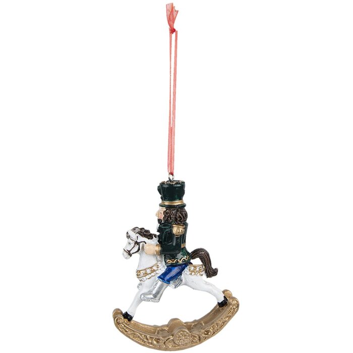 Clayre & Eef 6PR3717 Dekorace Louskáček na houpacím koni 7x2x10 cm zelená
