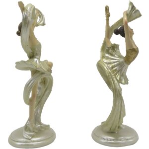 Clayre & Eef 6PR4817 Dekorace Balerína (sada 2 ks) 9x6x18 cm Béžová - Zlatá barva