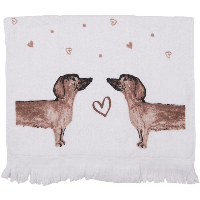 Clayre & Eef CTDHL2 Ručník pro hosty Dog 40x66 cm bílý - hnědý