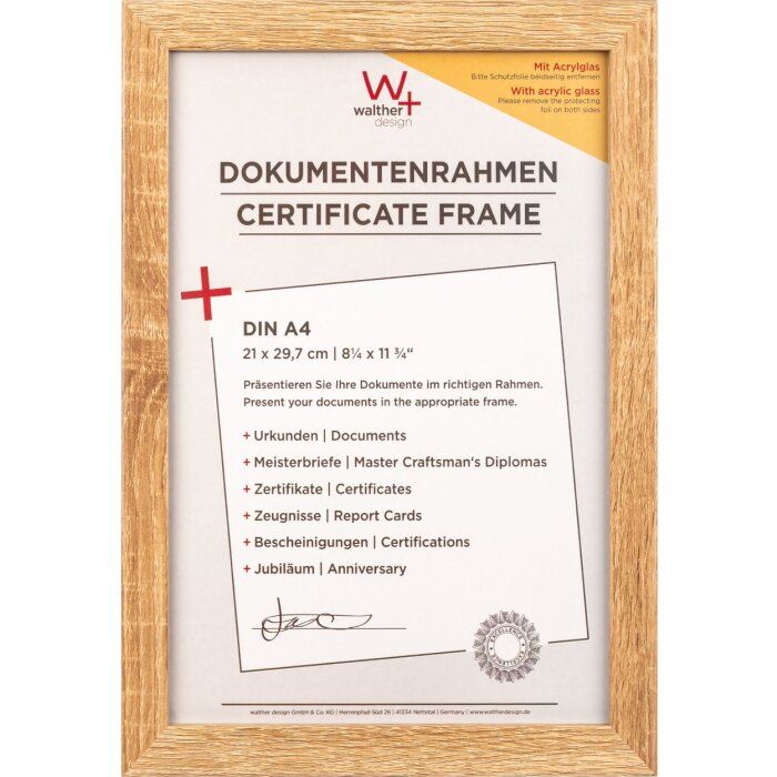 Dřevěný rám Walther Fiorito 21x29,7 cm světlý dub akrylové sklo