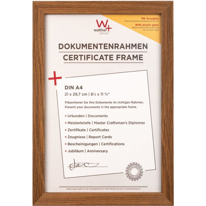 Dřevěný rám Walther Fiorito 21x29,7 cm tmavý dub akrylové sklo
