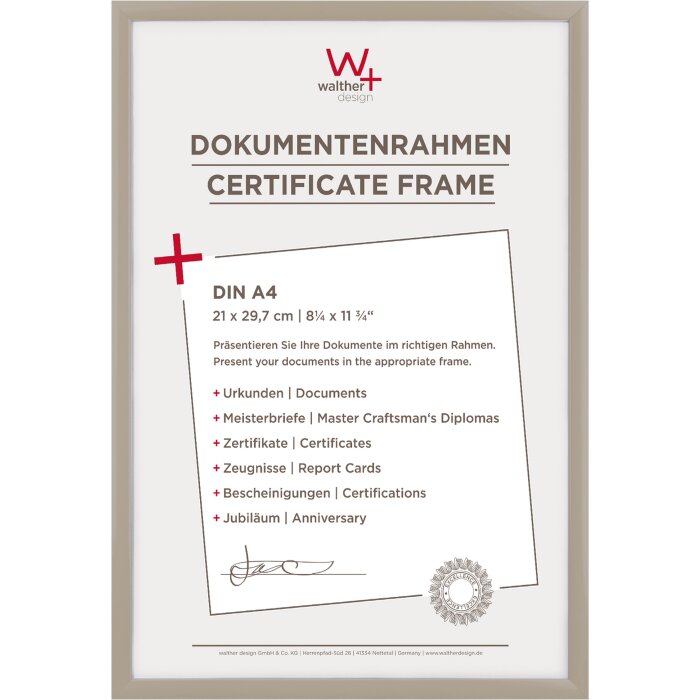 Walther New Lifestyle Plastový rámeček 21x29,7cm Šedý certifikát A4