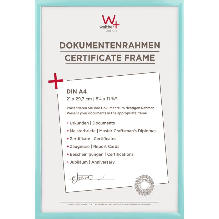 Plastový rámeček Walther New Lifestyle 21x29,7 cm tyrkysový rámeček na dokumenty