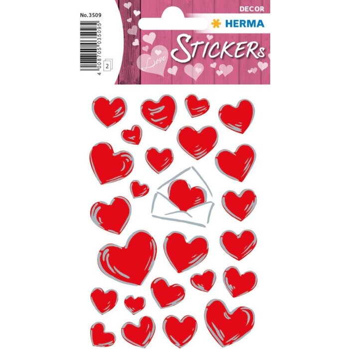 HERMA Schmucketiketten DECOR Herzen & Briefe silber geprägt 2 Bl 84x120 mm