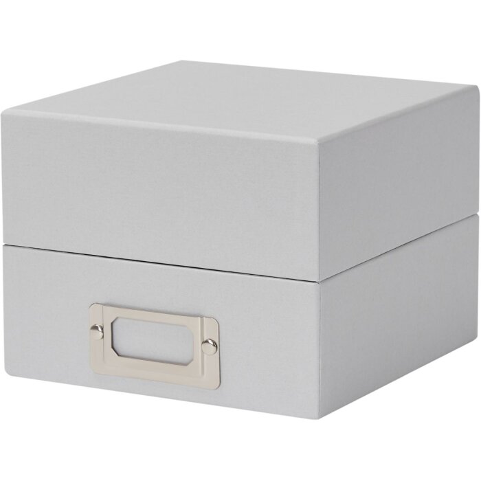 HNFD box na fotografie Sawala 10x15 cm ledově šedý se 4 přepážkami a držákem štítků