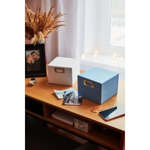 HNFD box na fotografie Sawala 10x15 cm tmavě modrý s přepážkami a držákem na štítky
