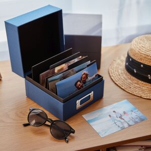 HNFD Lněný box na fotografie Sawala 700 fotografií 10x15 cm lněný vínově červený