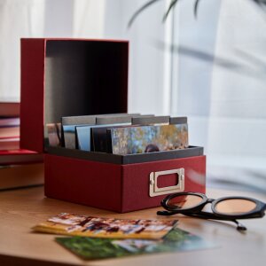 HNFD Lněný box na fotografie Sawala 700 fotografií 10x15 cm lněný vínově červený