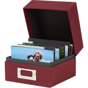 HNFD Lněný box na fotografie Sawala 700 fotografií 10x15 cm lněný vínově červený