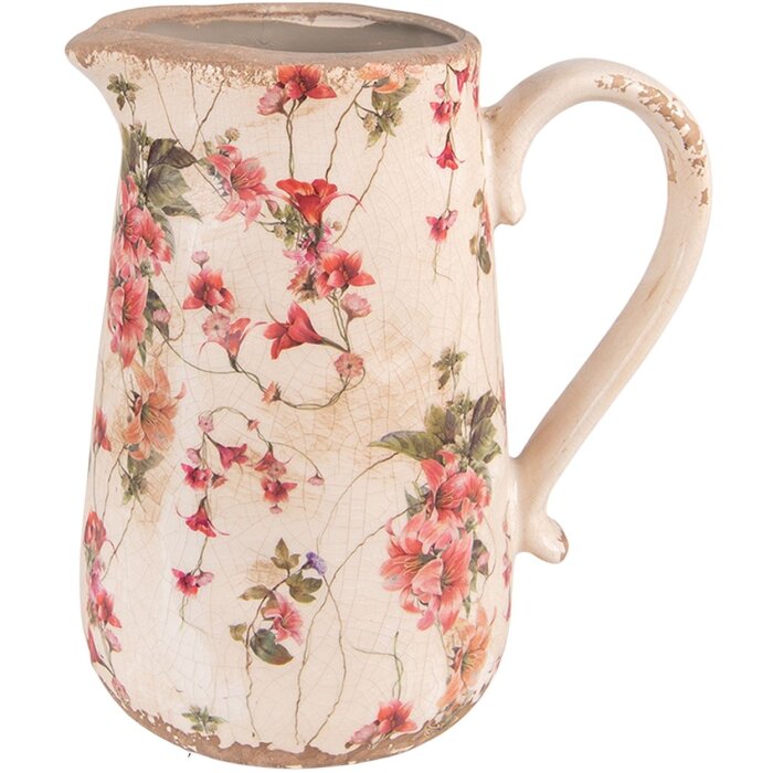 Clayre & Eef 6CE1550L Dekorativní džbán 20x14x23 cm růžový - béžový