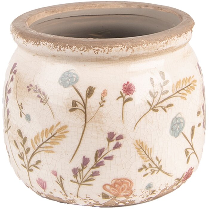 Clayre & Eef 6CE1551S Dekorace Květináč Ø 12x9 cm Růžová - zelená