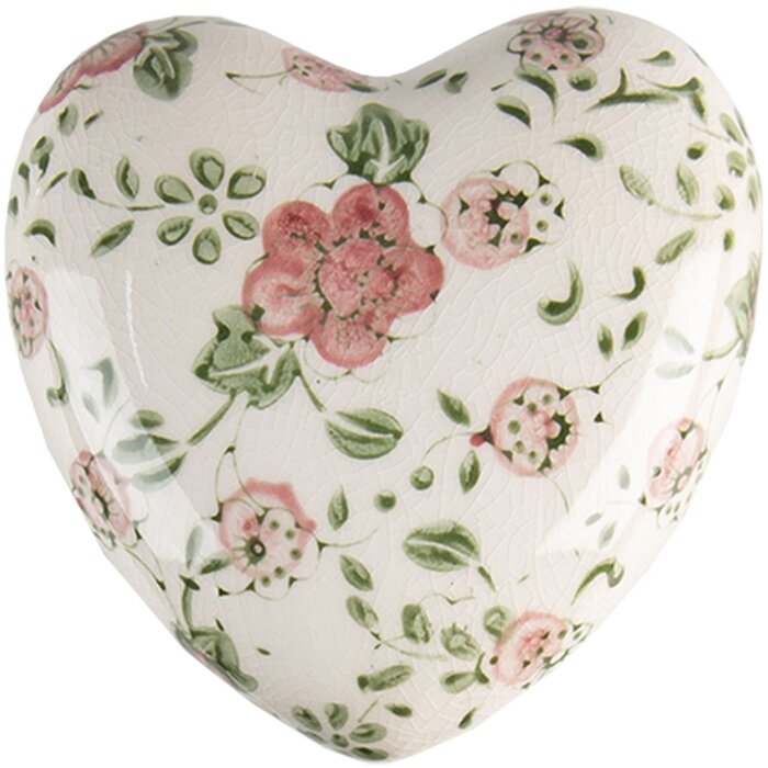 Clayre & Eef 6CE1565L Dekorace Srdce 11x11x4 cm růžová - béžová